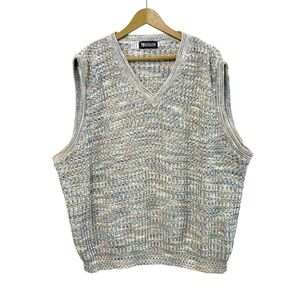 Vintage Megalos Size XLT Multicolor Cotton Knit Sweater Vest V Neck Preppy
